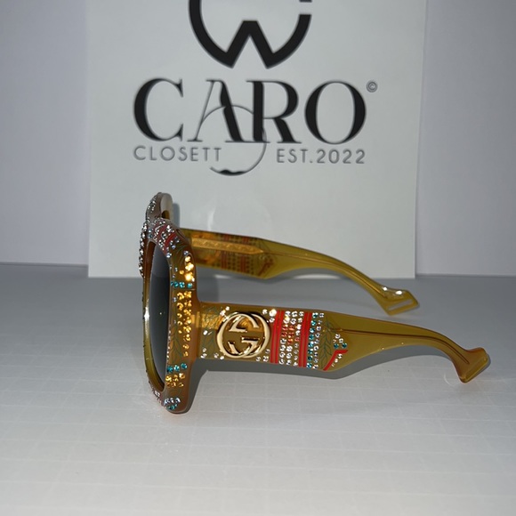 🤩Gucci Hollywood Forever Honey Green Floral Crystal Unisex Sunglasses 🤩 - Picture 3 of 10